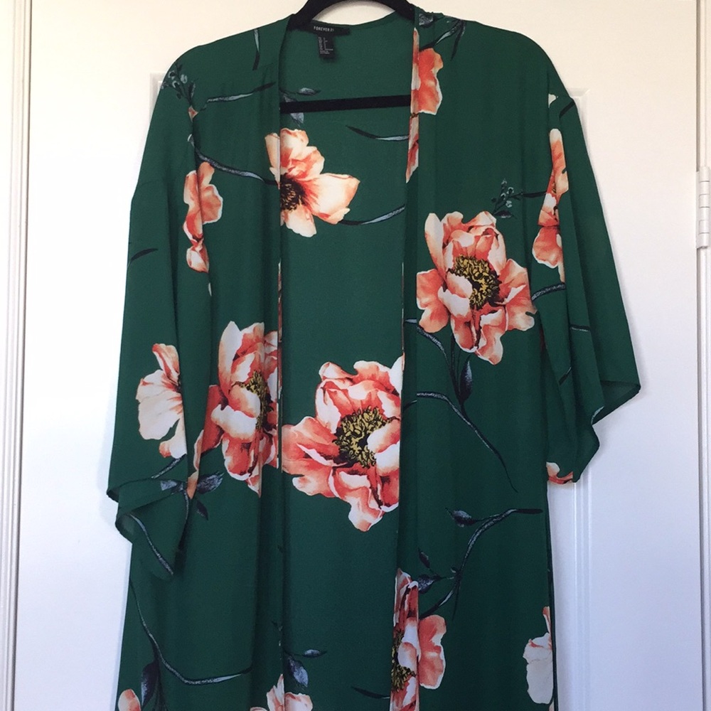 Green & orange kimono with side slits